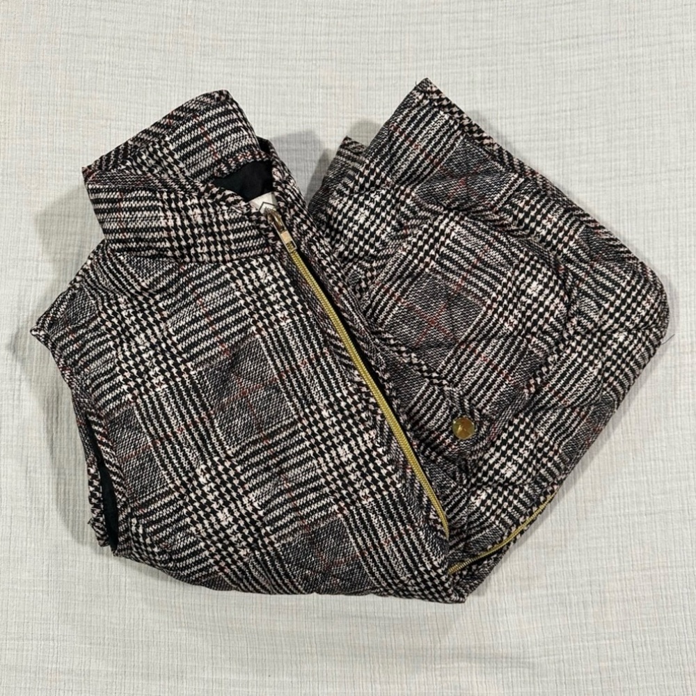 St. John's Bay Quilted Zip Vest Brown/Black/White Houndstooth Plaid Size M